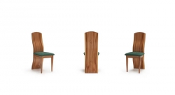 Designová židle,  opěra střední plná výška 98cm, masiv, dýha americký ořech satinato , sedák látka zelená, rozměr 43x37cm, výška sedáku 46cm 